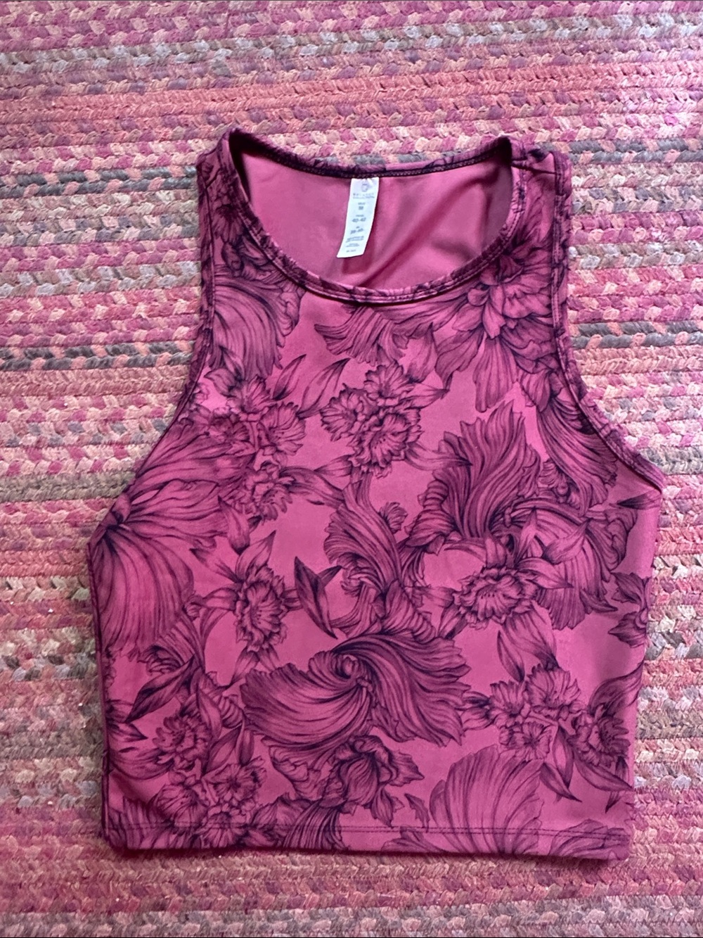 BALANCE COLLECTION DUSTY ROSE PINK Floral Crop Tank Top athletic yoga
